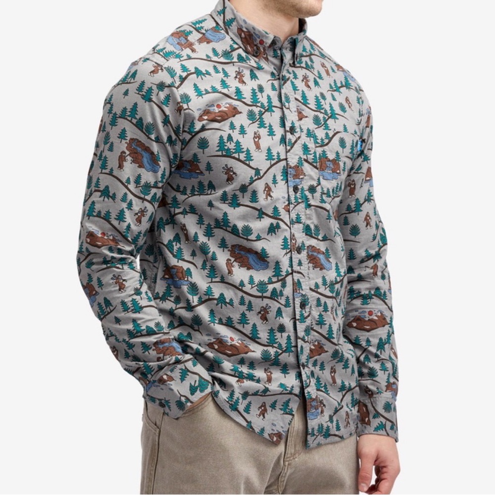 KAVU L Men's Linden Button Down Shirt in Sasquatch Trails